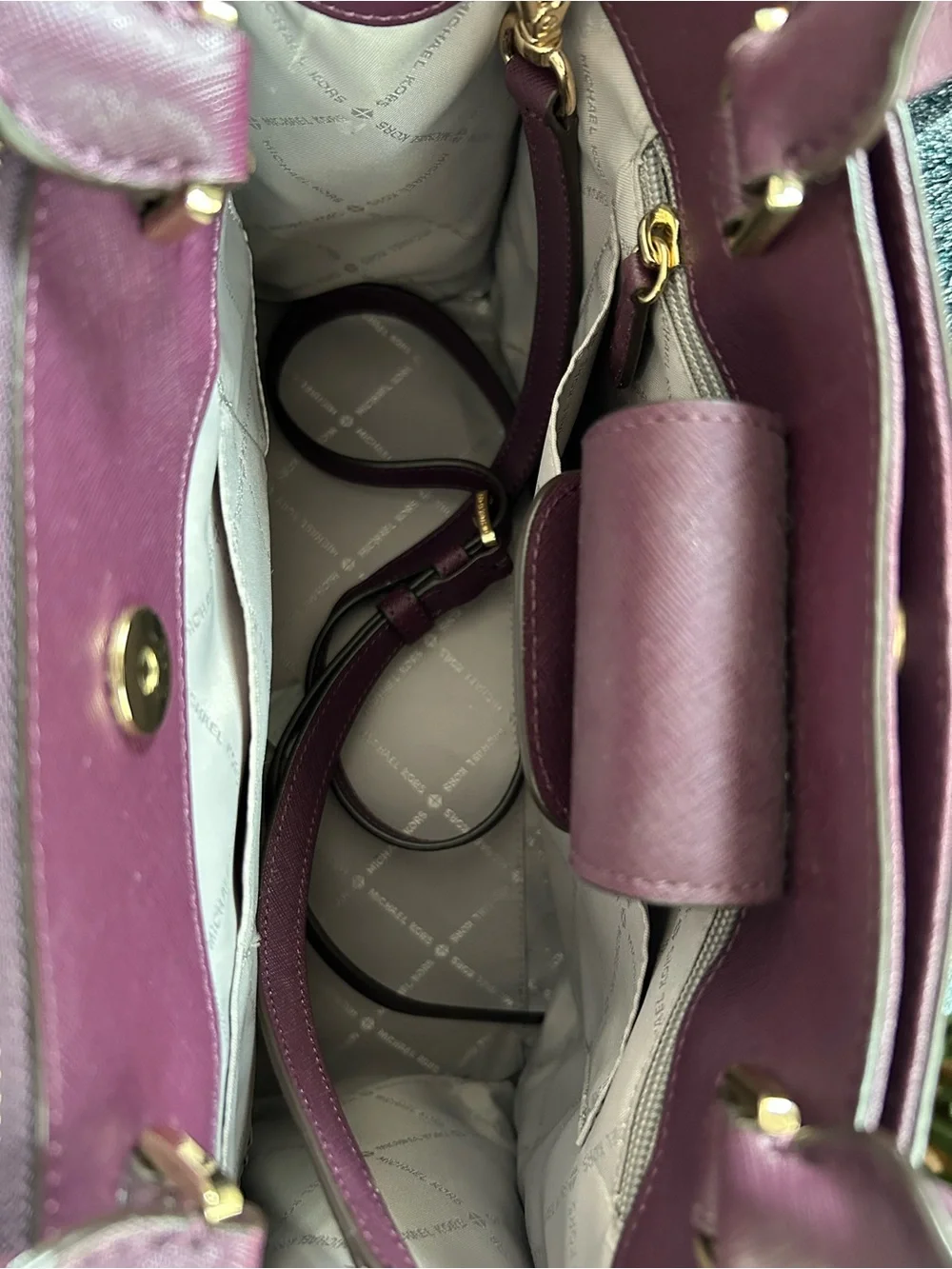 Michael Kors Wine Saffiano Leather Satchel with Gold Hardware